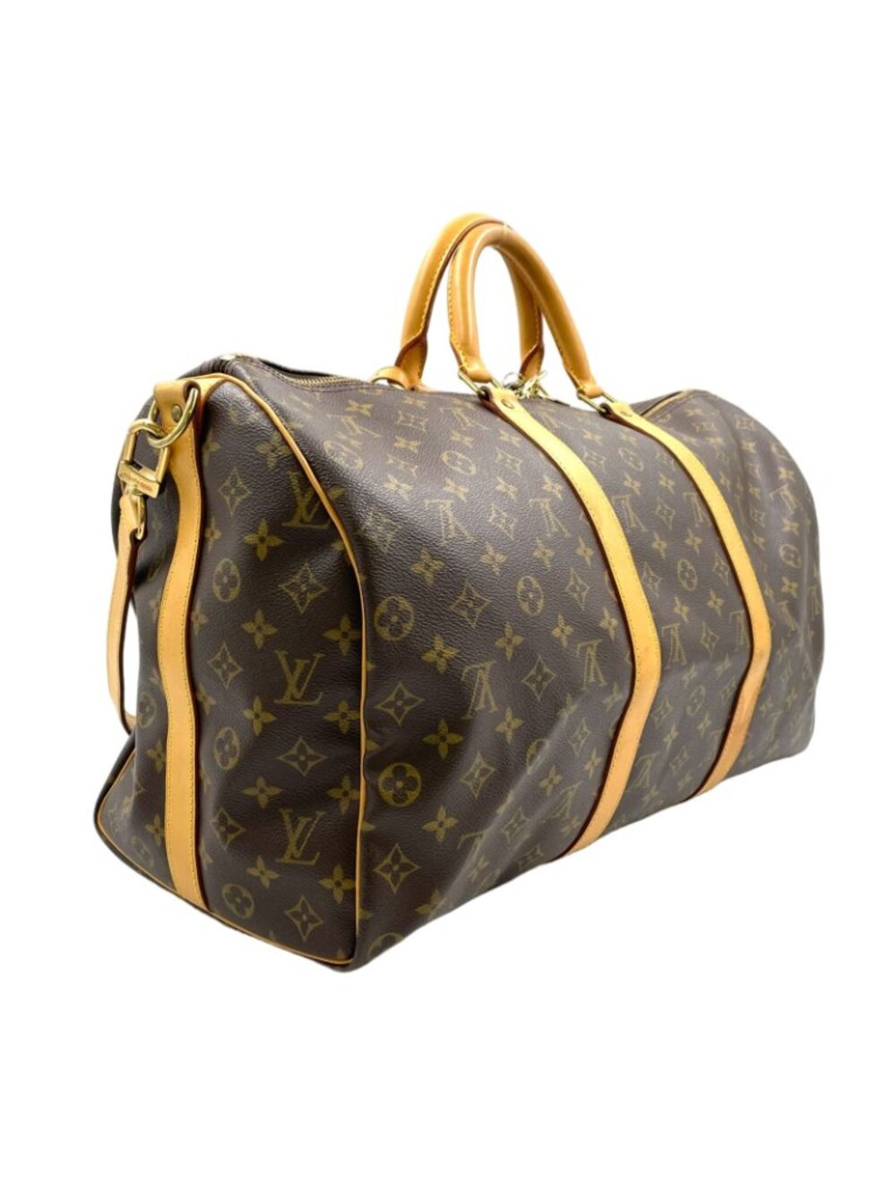 Louis Vuitton Keepall Bandouliere 50 Monogram Leather Brown Boston Bag Gold - Picture 2 of 15